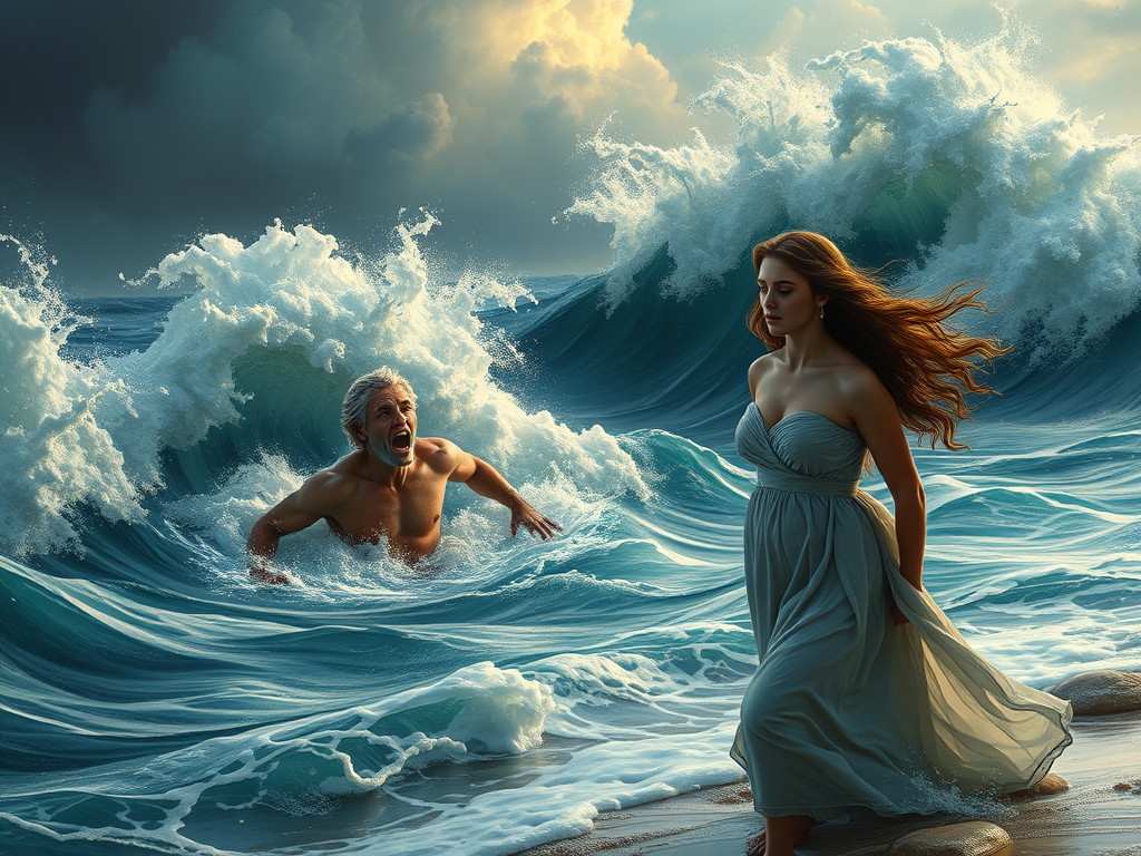 AI vs human interpretation of the legend of Alcyon